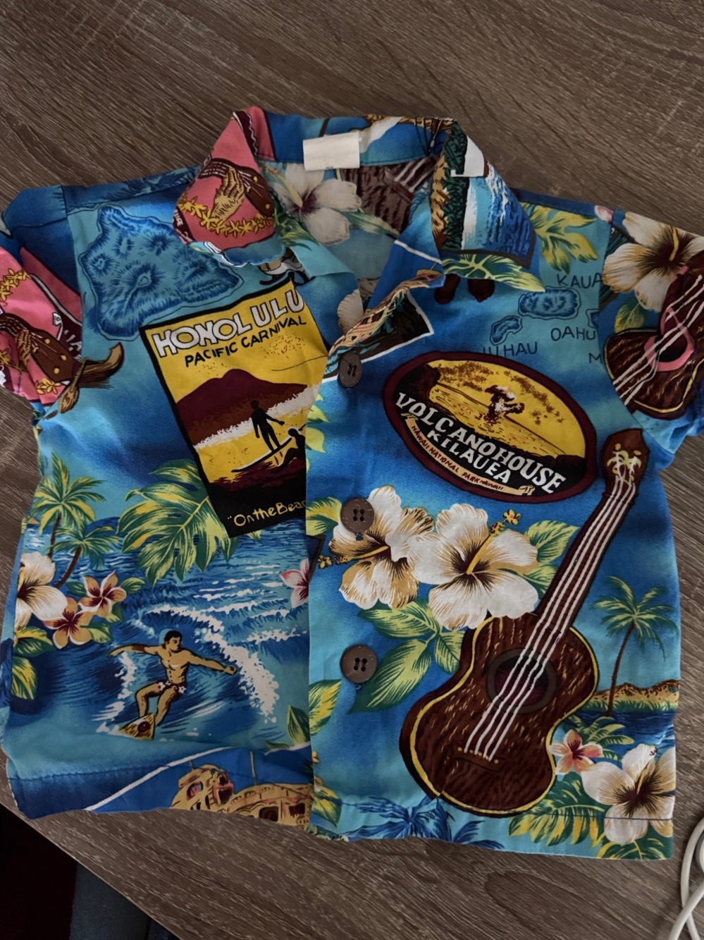 Volcano House Blue Hawaiian Print Kids Shirt